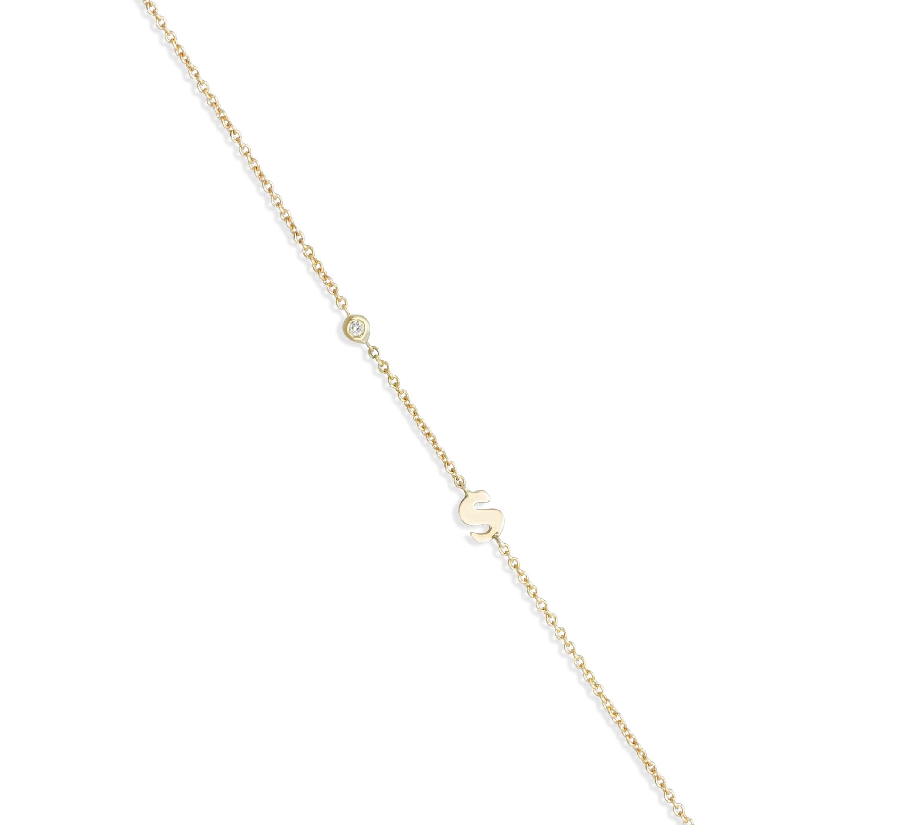 Gold Diamond Mini Initial Bracelet