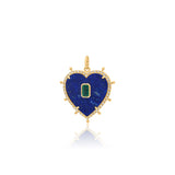 Gold Pave Diamond Emerald Lapis Heart Pendant