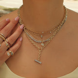 Gold Diamond Round Link Lariat Necklace