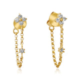 Gold Diamond Clover Chain Loop Earring