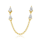 Gold Double Pear Diamond Chain Connecting Earring