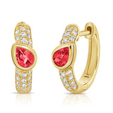Gold Pave Diamond Ruby Pear Hoop Earring