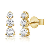 Gold Triple Graduated Diamond Bar Stud Earring