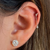 Gold Pyramid Chain Bezel Diamond Drop Flat Back Earring