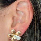 Gold Diamond Flower Bubble Earring