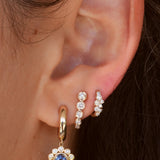 Gold Diamond Blue Sapphire Flower Hoop Earring