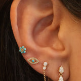 Gold Diamond Mini Turquoise Evil Eye Flat Back Earring
