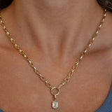 Gold Lab Diamond Emerald Cut Bezel Pendant