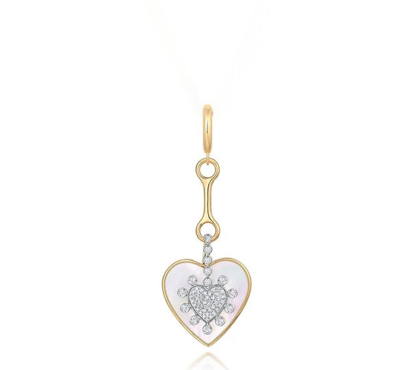 Gold Pave Diamond Mother of Pearl Heart Pendant