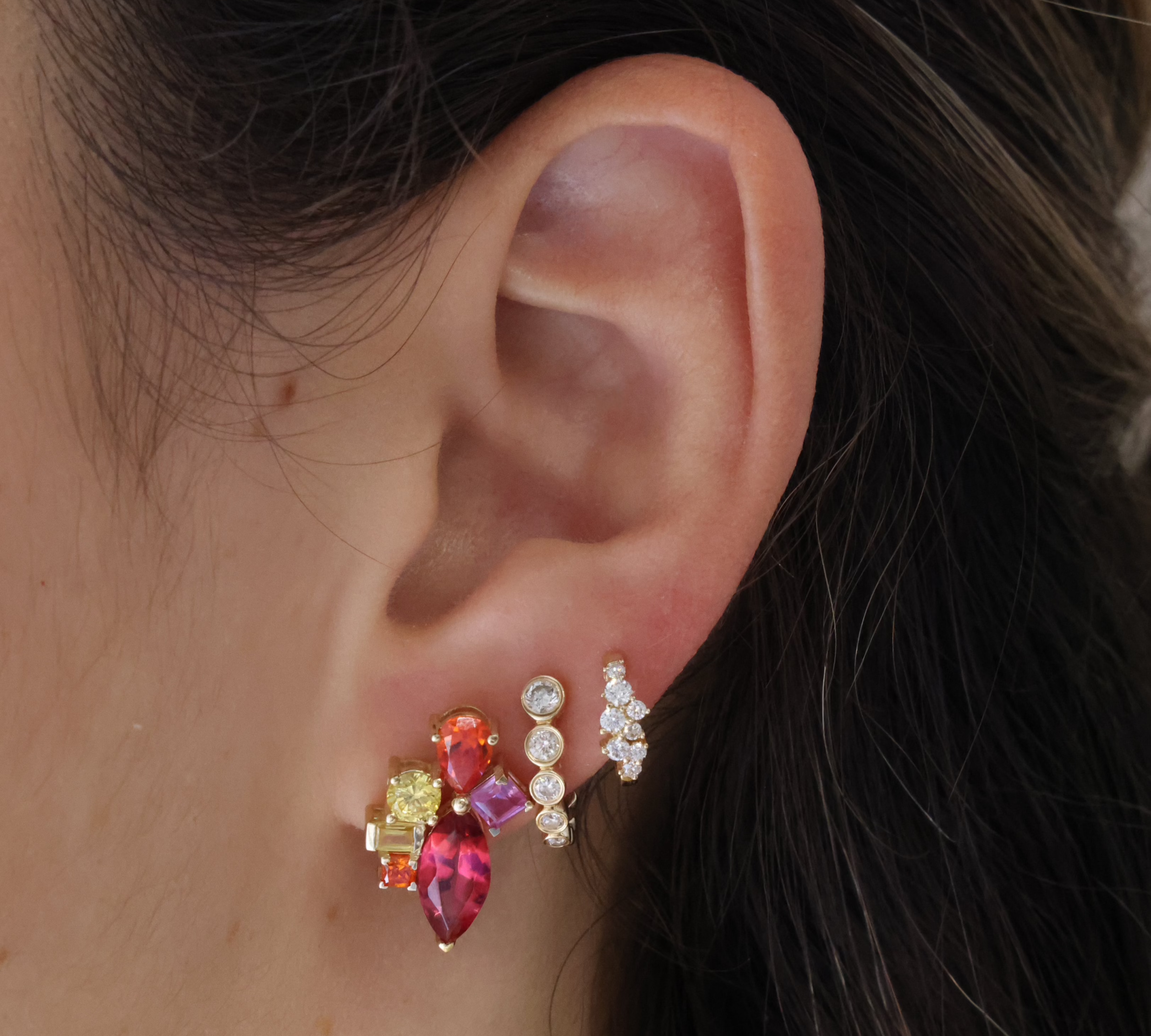 Gold Multi Color Lab Grown Sapphire Earrings