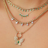 Gold Multi Bezel Emerald Drop Necklace