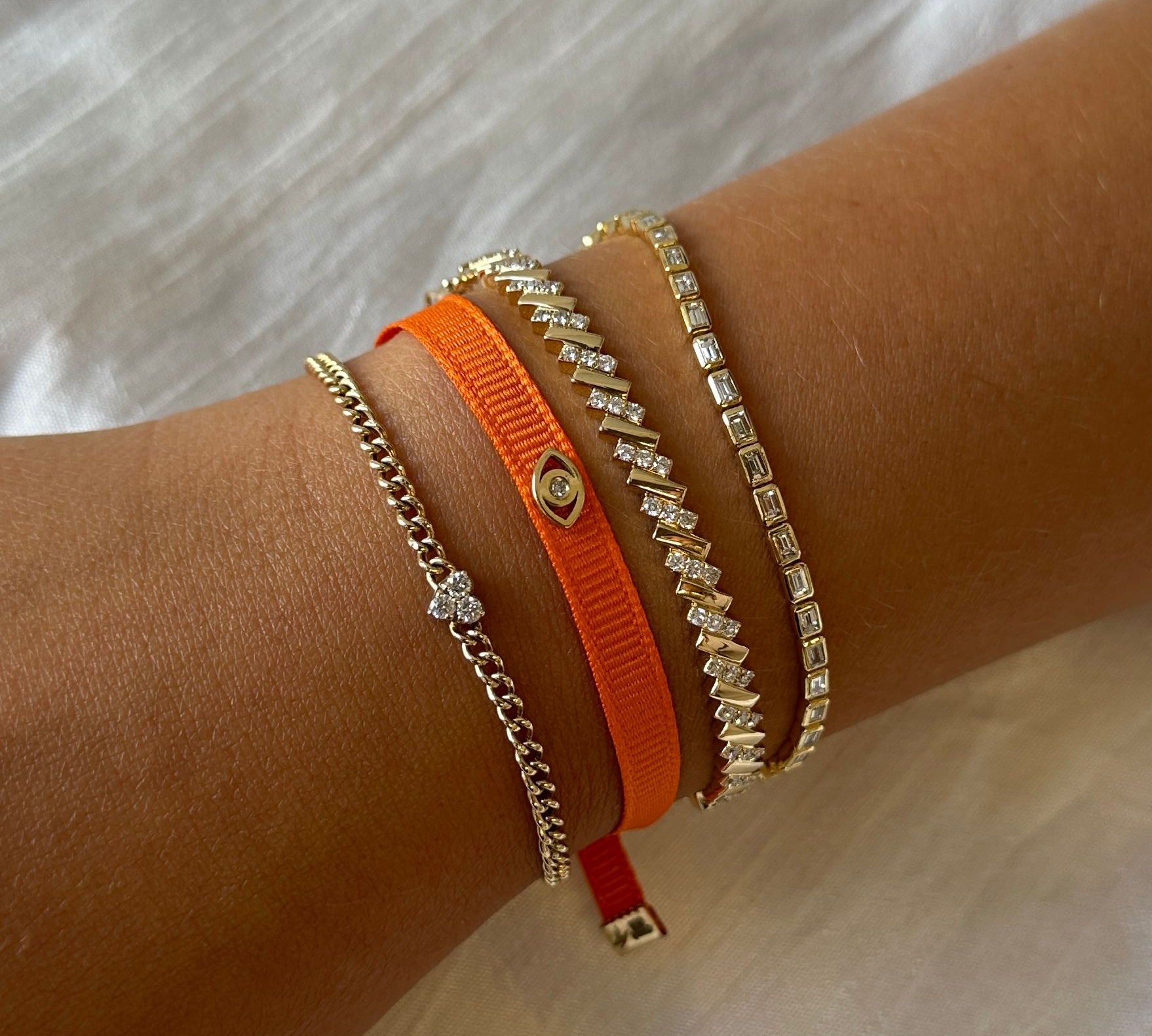 Gold Evil Eye Orange Cotton Bracelet