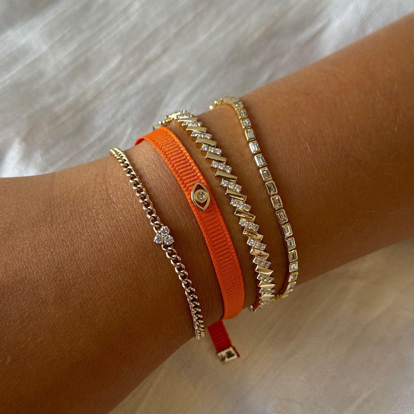 Gold Evil Eye Orange Cotton Bracelet