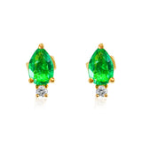 Gold Diamond Pear Shaped Emerald Stud Earring