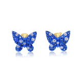 Gold Diamond Blue Sapphire Butterfly Stud Earring