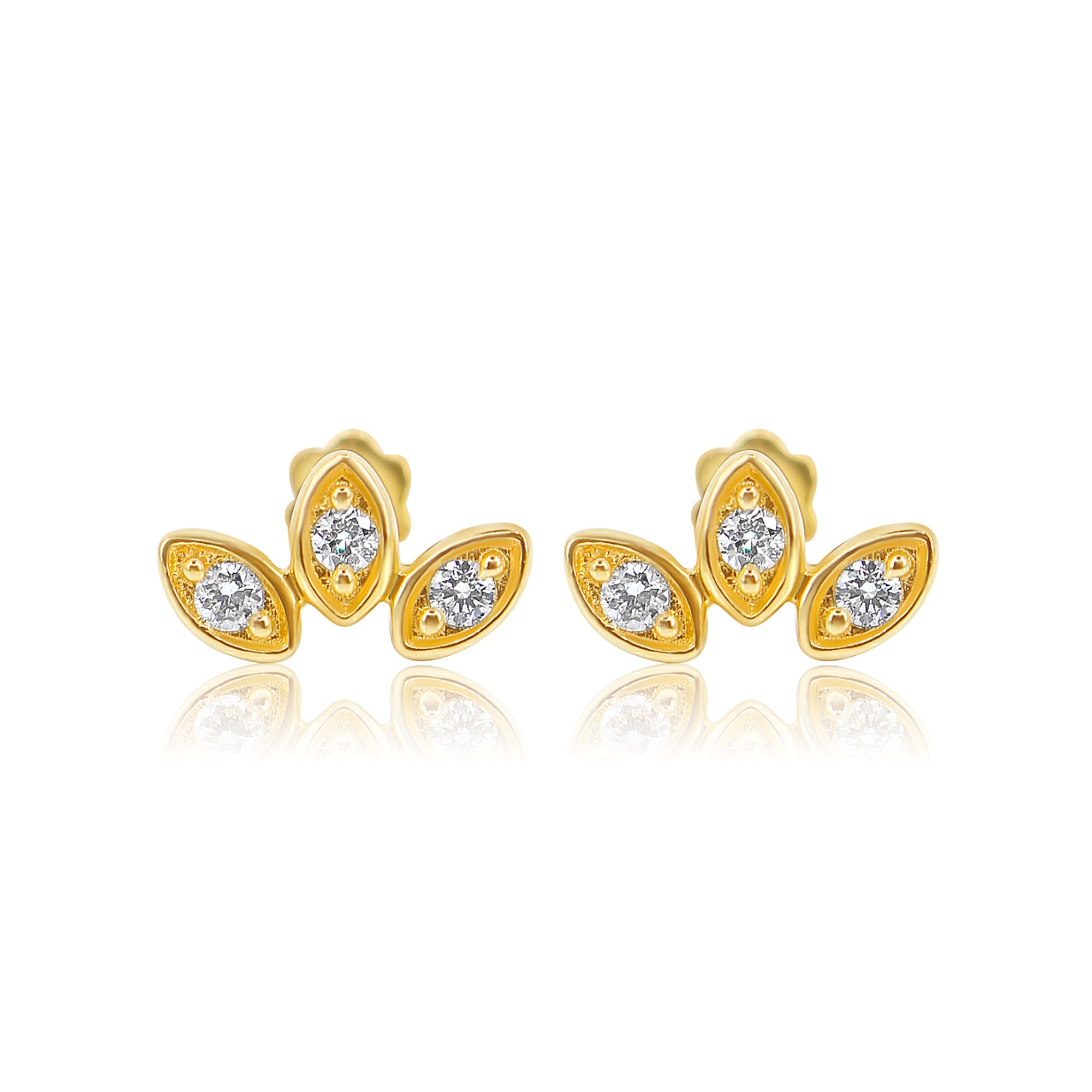 Gold Diamond Trio Petal Flat Back Earring - Monisha Melwani Jewelry