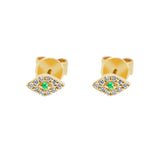 Gold Pave Diamond Emerald Evil Eye Stud Earring
