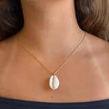 Gold Pink Sapphire Natural Cowrie Shell Pendant