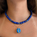 Gold Diamond Blue Cowrie Shell Pendant