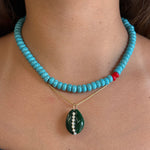 Gold Diamond Green Cowrie Shell Pendant