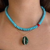 Gold Diamond Green Cowrie Shell Pendant