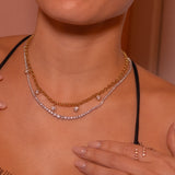 Gold Lab Diamond Drop Round Link Necklace