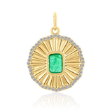 Gold Round Diamond Emerald Fluted Pendant