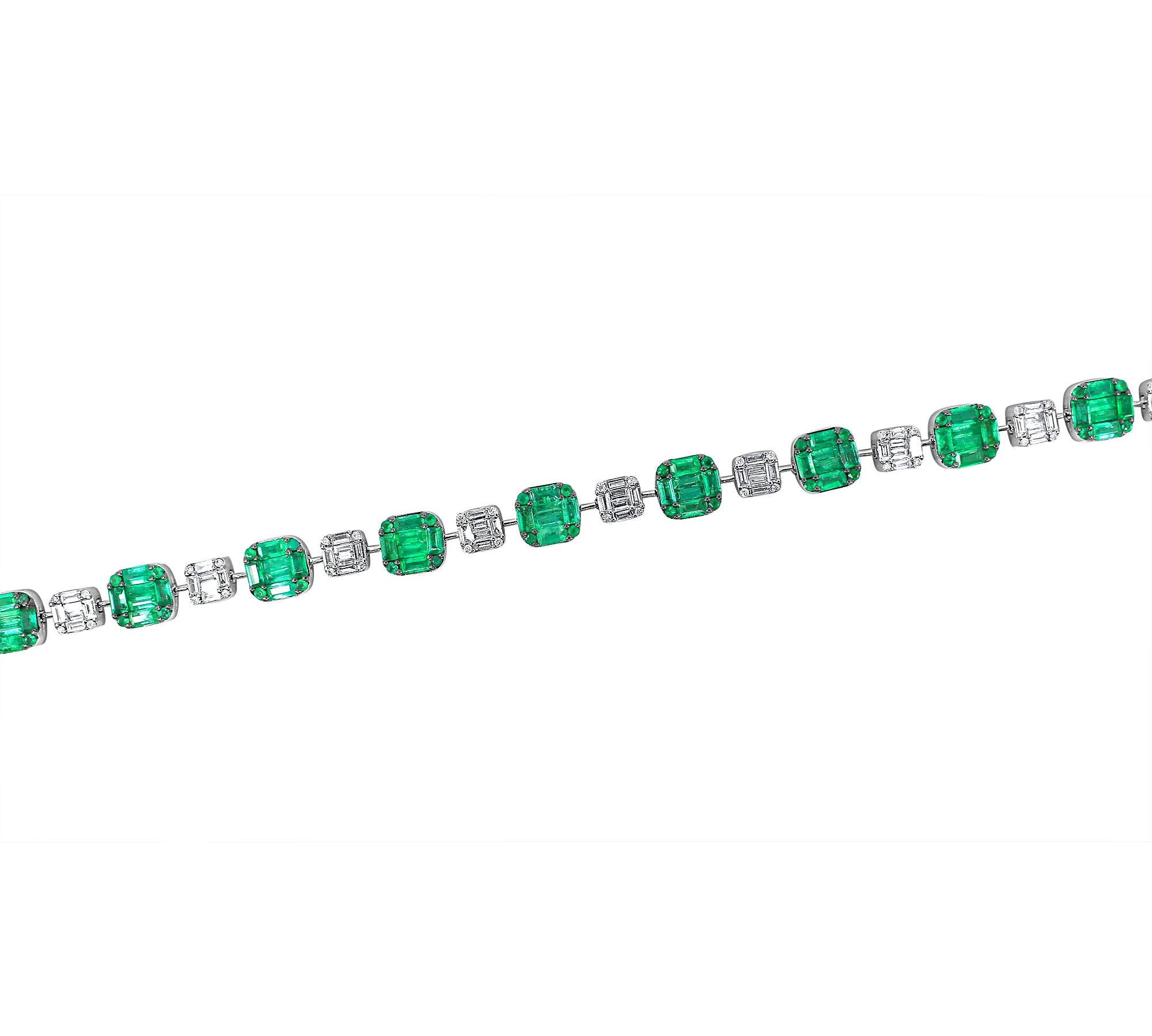 Gold Diamond Emerald Baguette Illusion Tennis Bracelet