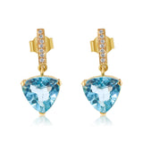 Gold Diamond Triangle Light Blue Topaz Drop Earring