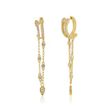 Gold Bezel Diamond Chain Drop Hoop Earring