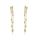 Gold Bezel Diamond Chain Drop Hoop Earring