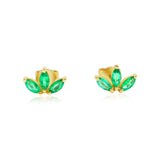 Gold Emerald Lotus Stud Earring