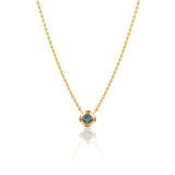 Gold Square Blue Topaz Ball Chain Necklace