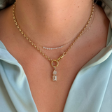Gold Lab Grown Pear And Emerald Cut Bezel Pendant