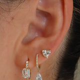 Gold Lab Diamond Floating Pear Huggie Earring