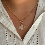 Gold Round Rolo Chain Diamond Clasp Necklace