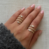 Gold Textured Three Wrap Pave Diamond Pear Ring