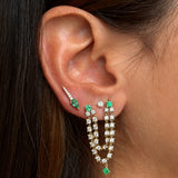 Gold Double Diamond Emerald Connecting Earring with Emerald Drop