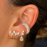 Gold Lab Diamond Double Bezel Round & Pear Drop Earring