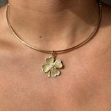 Gold Diamond Fluted Heart Clover Pendant