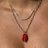 Gold Diamond Red Cowrie Shell Pendant