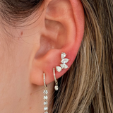 Gold Floating Diamond Drop Loop Hoop Earring