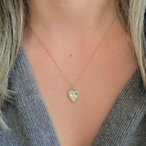 Gold Pave and Ribbed Diamond Heart Necklace