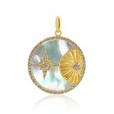Gold Mother of Pearl Diamonds Moon and Star Pendant