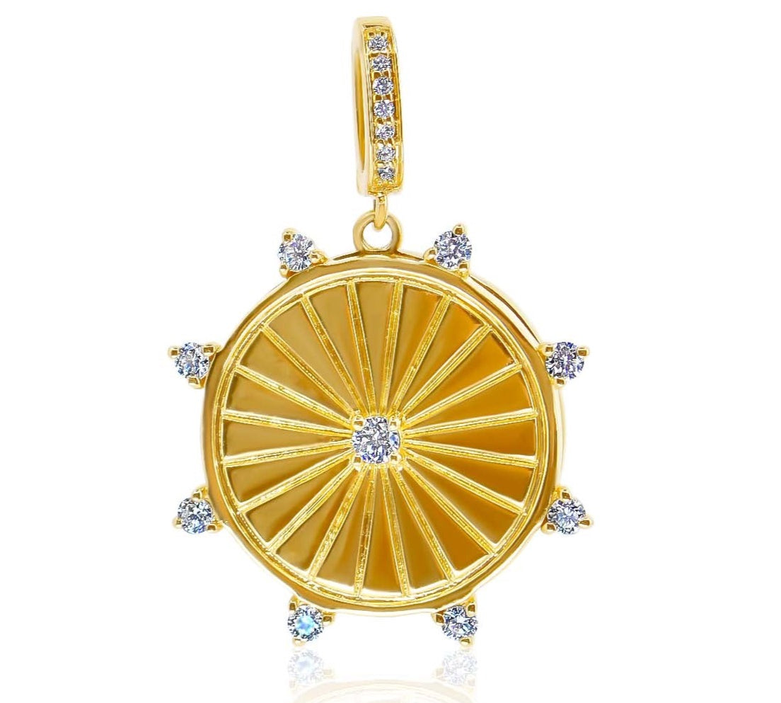 Gold Diamond Wheel Locket Pendant
