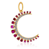 Gold Crescent Diamond and Ruby Moon Pendant
