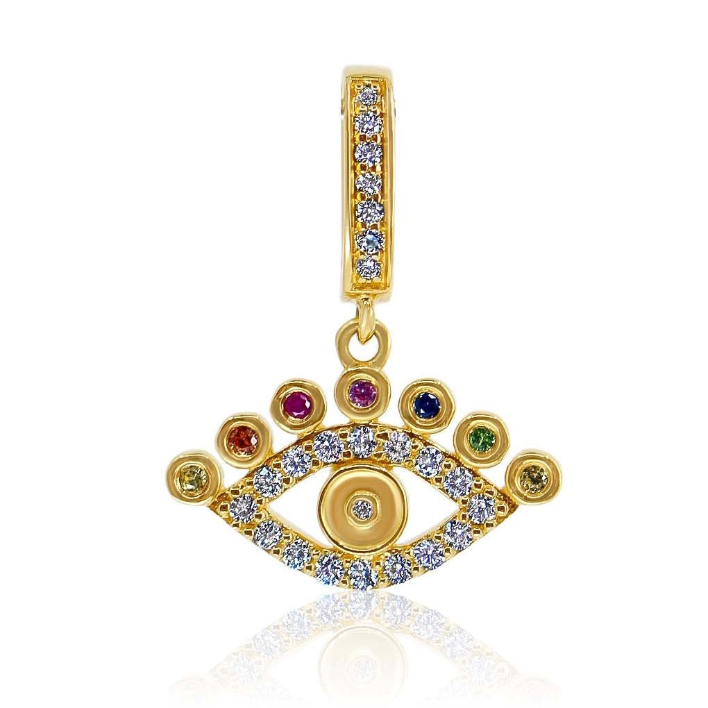 Gold Evil Eye Diamond and Multi Sapphire Pendant