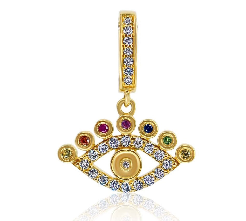 Gold Evil Eye Diamond and Multi Sapphire Pendant