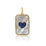 Gold Blue Sapphire Mother of Pearl and Diamonds Heart Pendant
