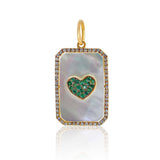 Gold Emerald Mother of Pearl and Diamonds Heart Pendant